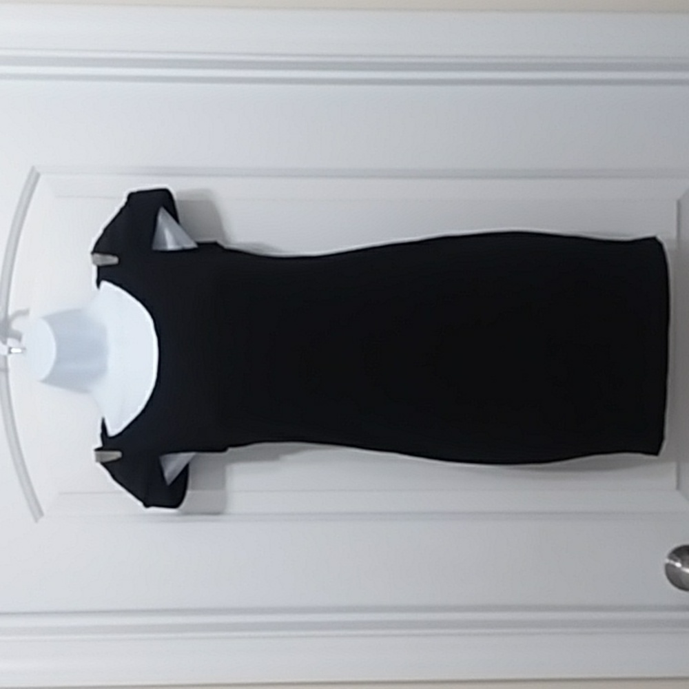 Black Dress With Gold Metal Shoulder Details